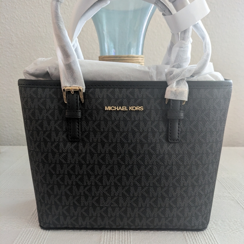 Michael Kors Black Logo Tote Bag with MK Charm - Picture 11 of 11